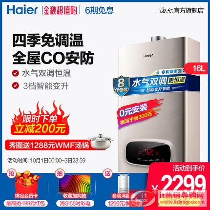 Haier/æ̡å” JSQ31-16WD6(12T) 16å‡ç‡ƒæ”çƒ-æå™å®¶ç”å©ç„¶æ”˜2COä¸-æ’